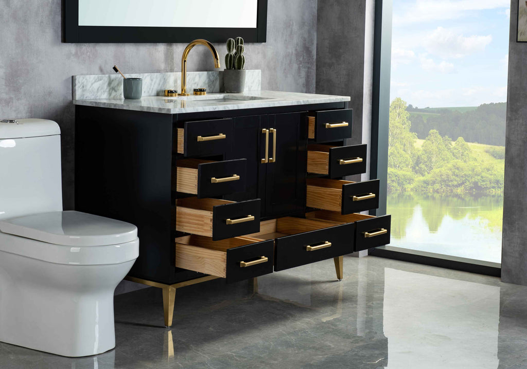 Rubeza 1200mm Anatolia Vanity Unit with Carrara Marble Top - Black & Gold