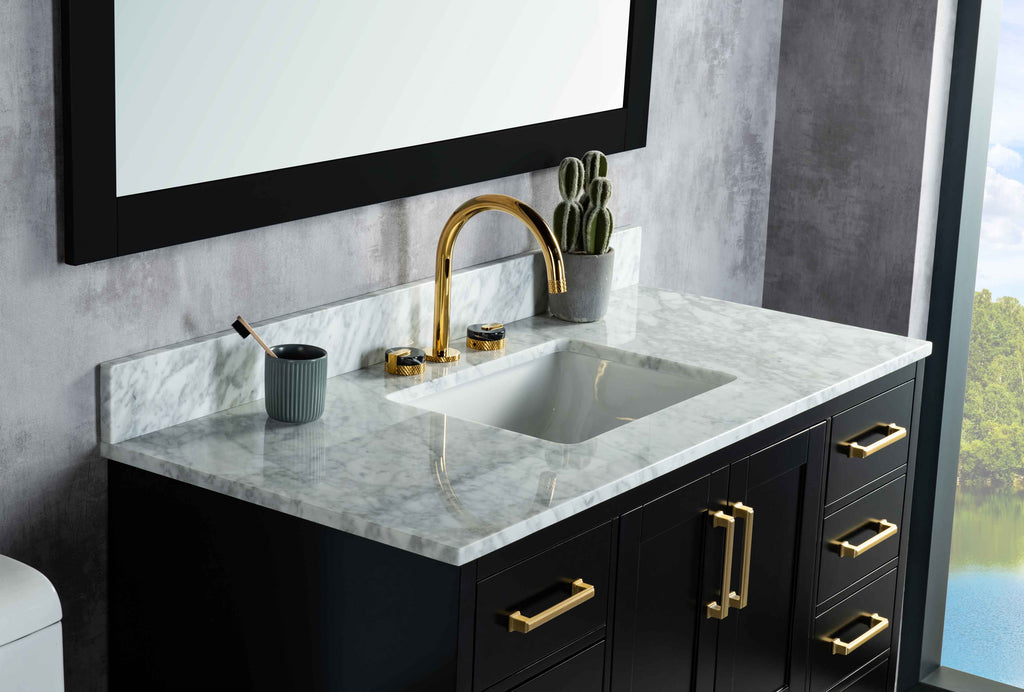 Rubeza 1200mm Anatolia Vanity Unit with Carrara Marble Top - Black & Gold