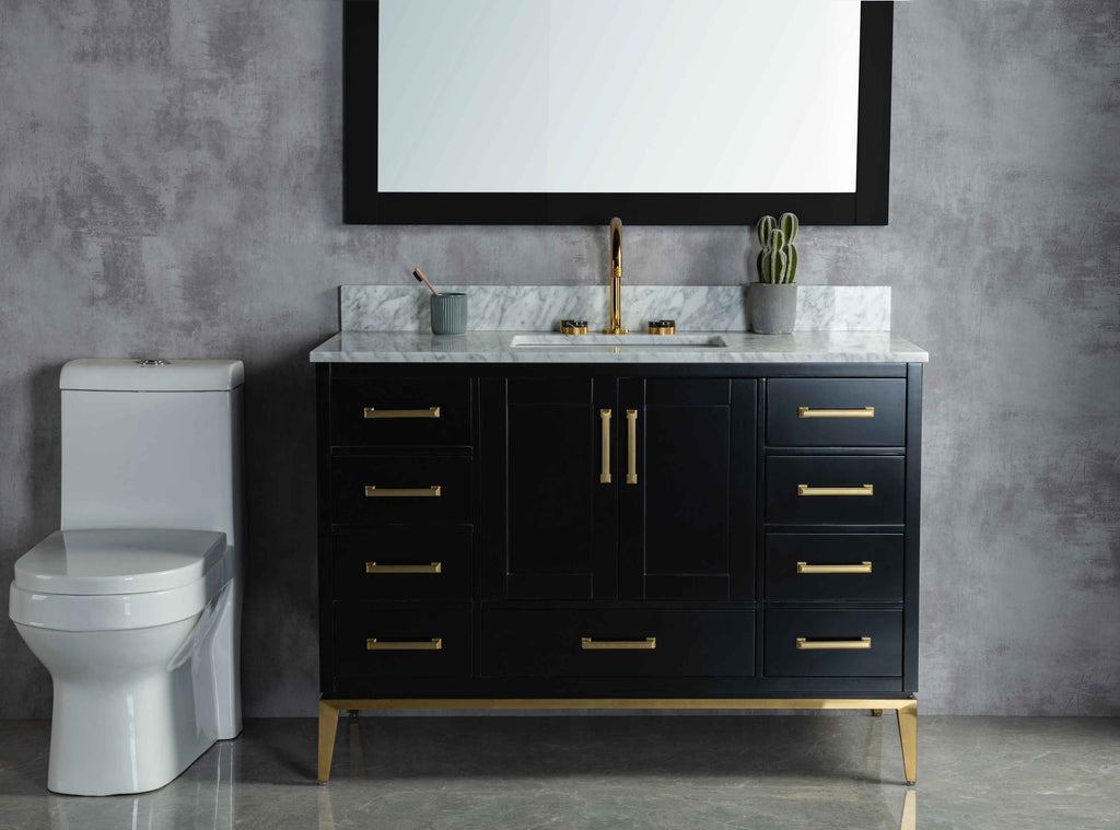 Rubeza 1200mm Anatolia Vanity Unit with Carrara Marble Top - Black & Gold