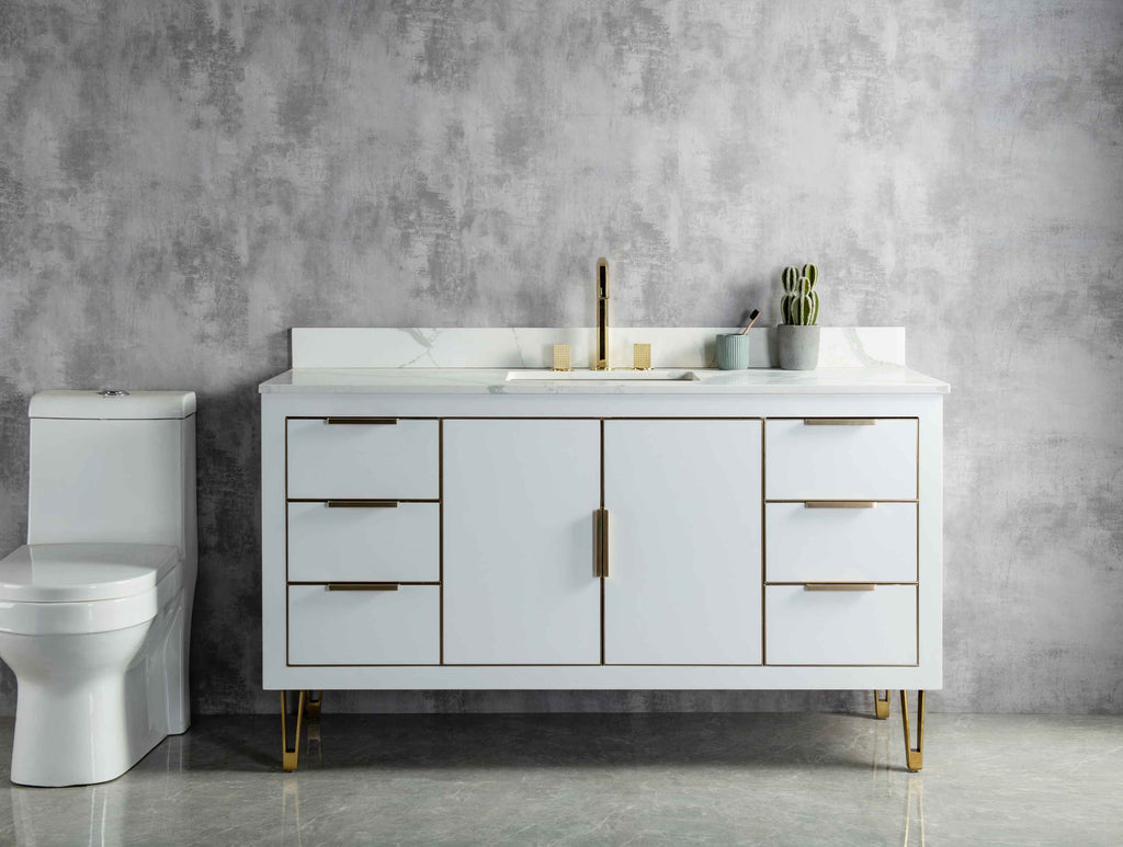 Rubeza 1500mm Dukes -X- Vanity Unit with Calacatta Quartz Top - White & Gold