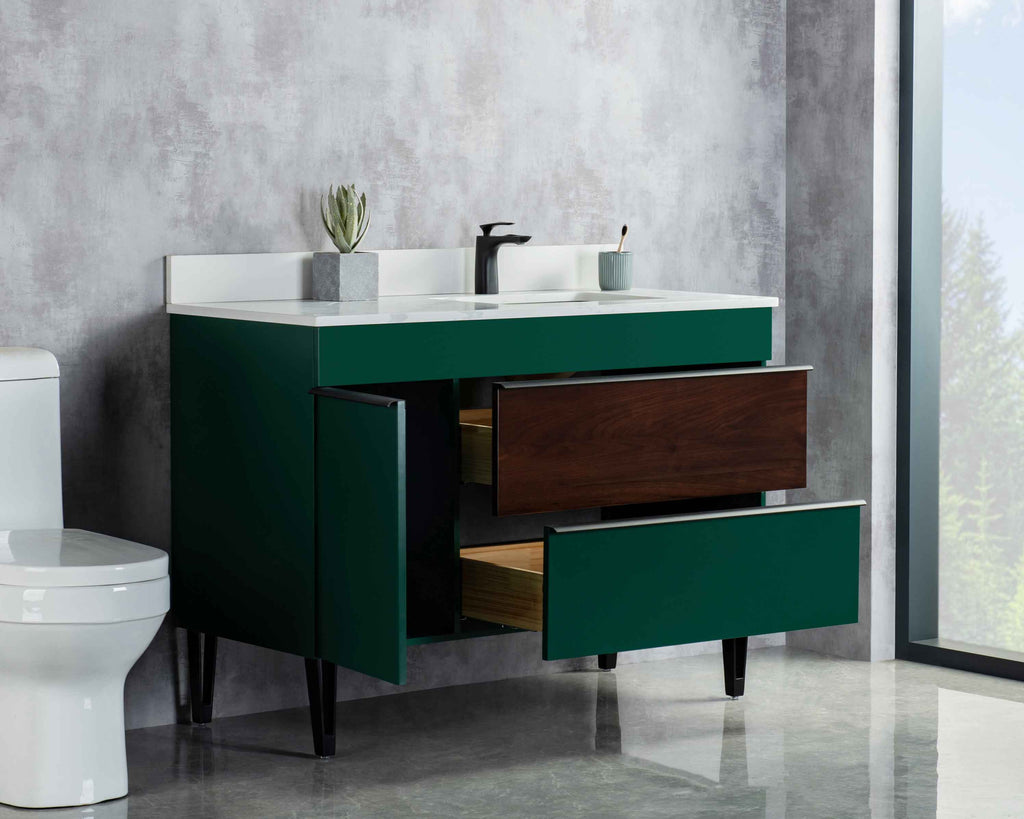 Rubeza 1200mm Arborath Vanity Unit with Calacatta Quartz Top - Sacramento Green & Black