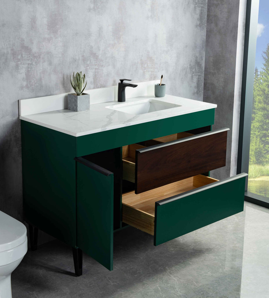 Rubeza 1200mm Arborath Vanity Unit with Calacatta Quartz Top - Sacramento Green & Black