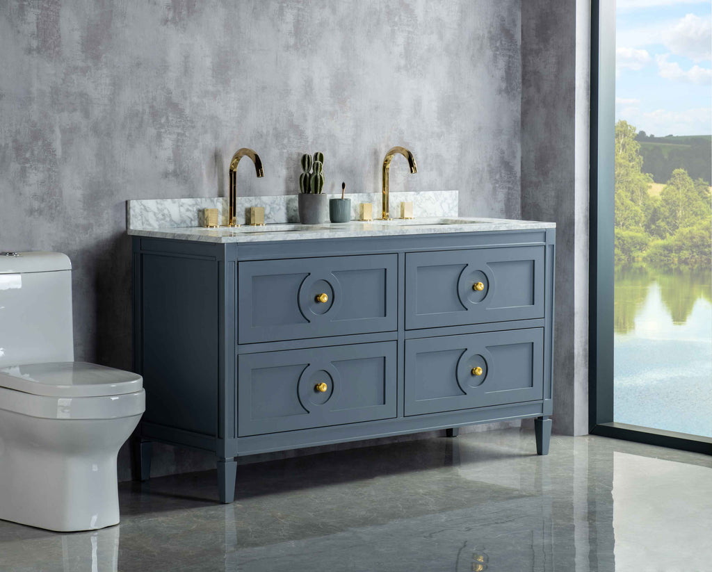 Rubeza 1500mm Layla Vanity Unit with Carrara Marble Top - Dark Grey & Gold