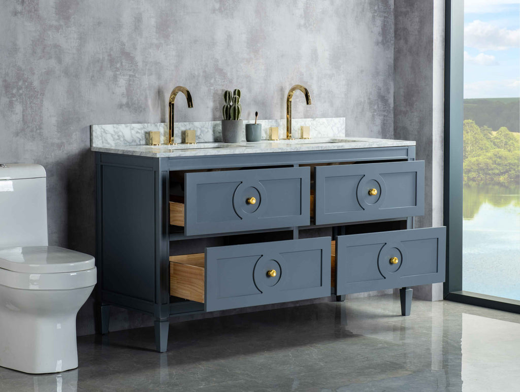 Rubeza 1500mm Layla Vanity Unit with Carrara Marble Top - Dark Grey & Gold