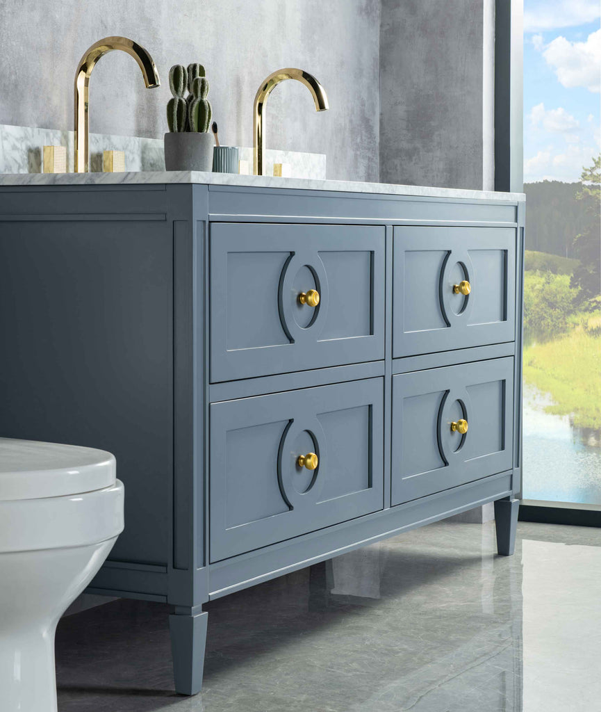 Rubeza 1500mm Layla Vanity Unit with Carrara Marble Top - Dark Grey & Gold