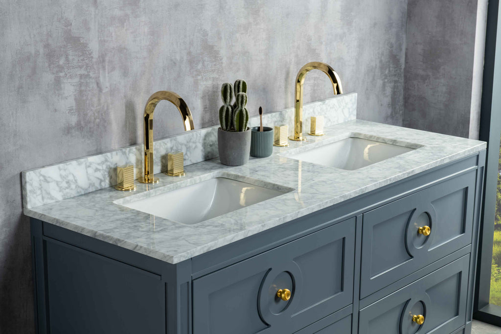 Rubeza 1500mm Layla Vanity Unit with Carrara Marble Top - Dark Grey & Gold