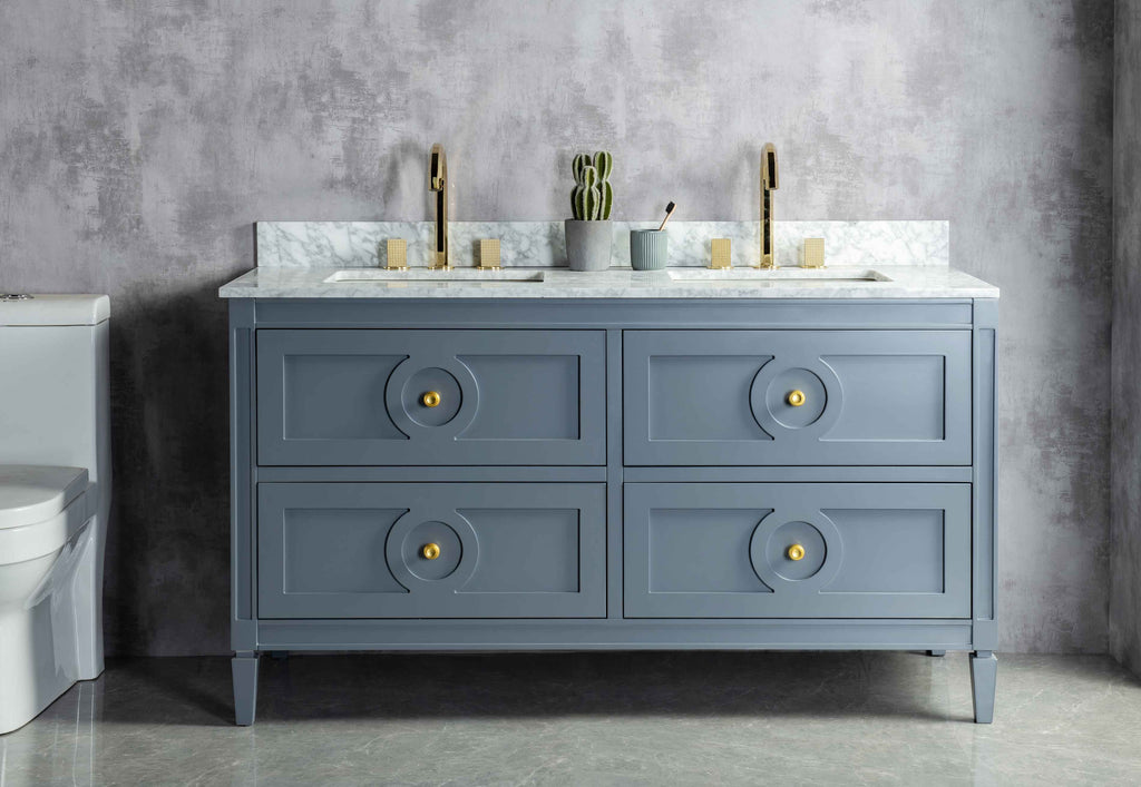 Rubeza 1500mm Layla Vanity Unit with Carrara Marble Top - Dark Grey & Gold