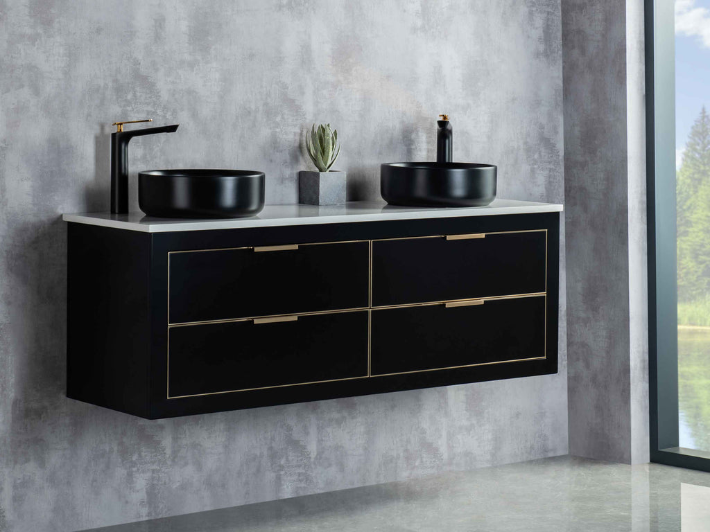 Rubeza 1500mm Dukes Wall Hung Vanity Unit - Black & Gold