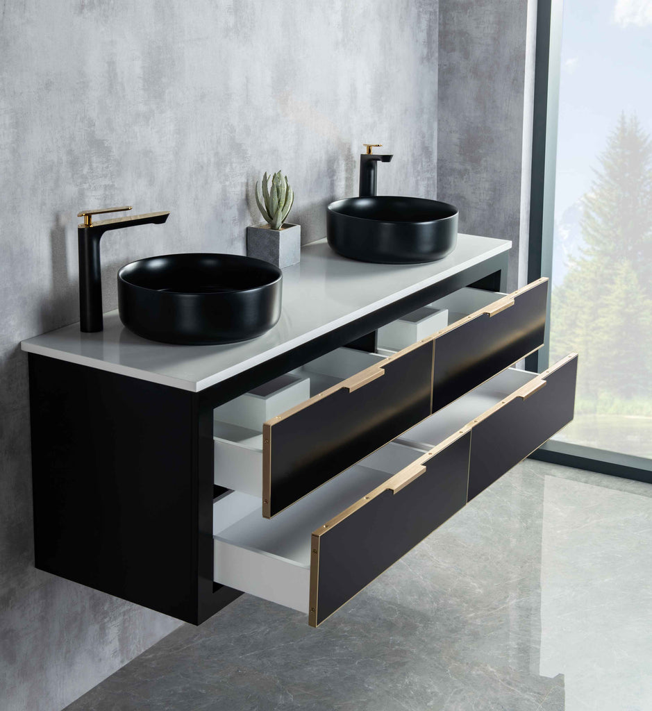 Rubeza 1500mm Dukes Wall Hung Vanity Unit - Black & Gold