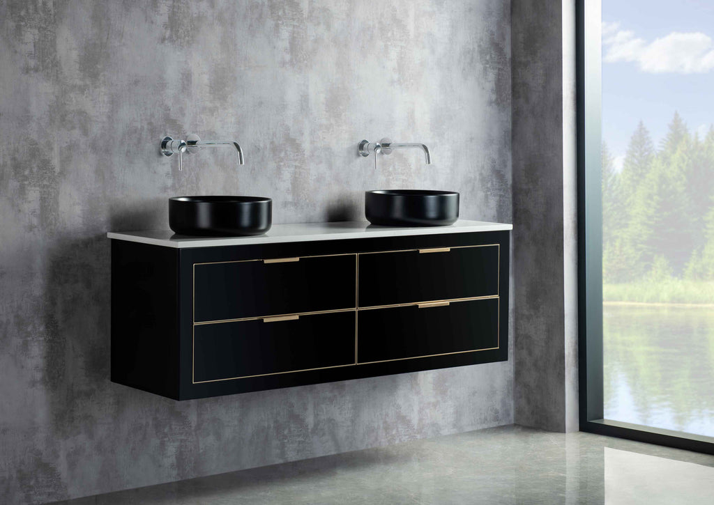 Rubeza 1500mm Dukes Wall Hung Vanity Unit - Black & Gold