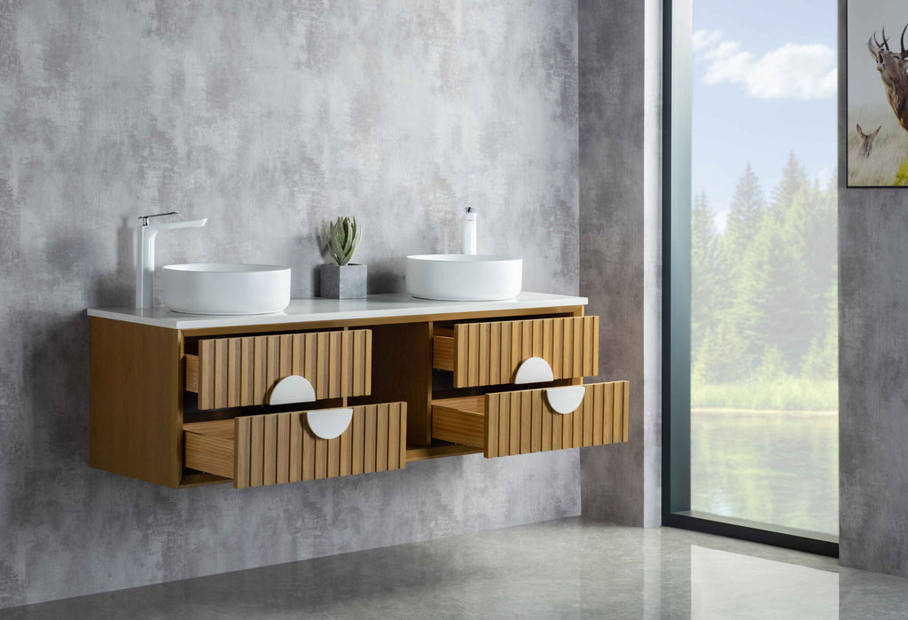 Rubeza 1500mm Lanzarote Wall Hung Vanity Unit - Wood Veneer & White