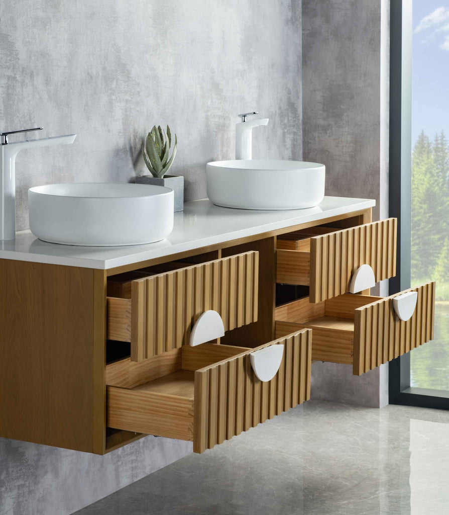 Rubeza 1500mm Lanzarote Wall Hung Vanity Unit - Wood Veneer & White