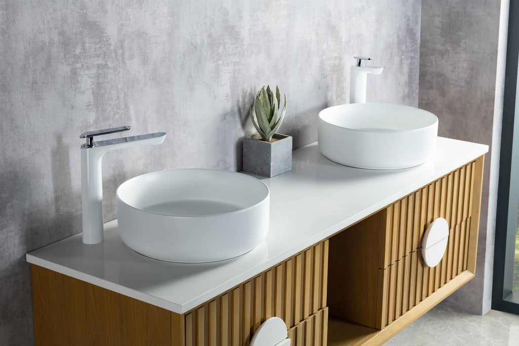 Rubeza 1500mm Lanzarote Wall Hung Vanity Unit - Wood Veneer & White