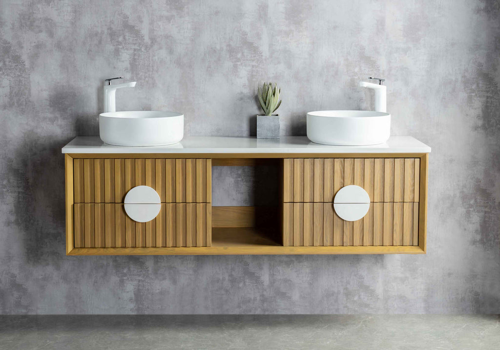 Rubeza 1500mm Lanzarote Wall Hung Vanity Unit - Wood Veneer & White