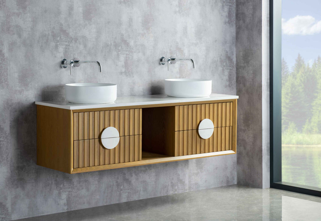 Rubeza 1500mm Lanzarote Wall Hung Vanity Unit - Wood Veneer & White