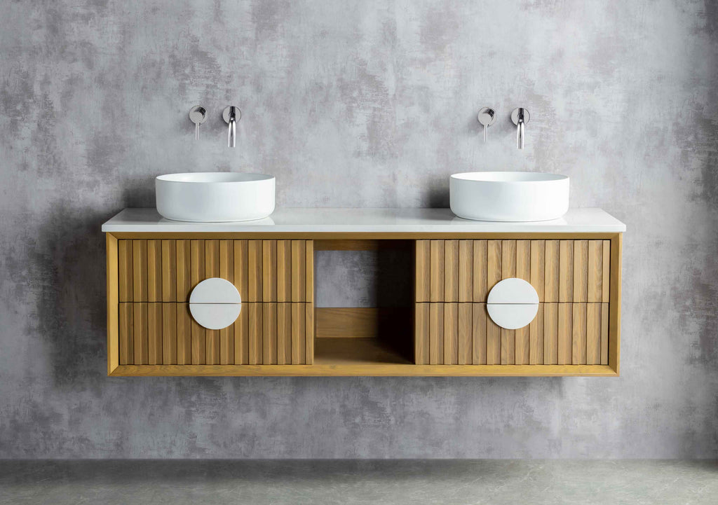 Rubeza 1500mm Lanzarote Wall Hung Vanity Unit - Wood Veneer & White