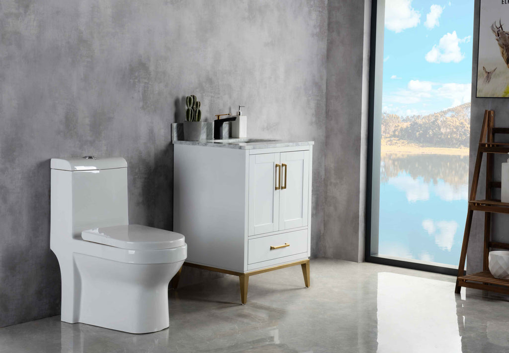 Rubeza 750mm Anatolia Vanity Unit with Carrara Marble Top - White & Gold