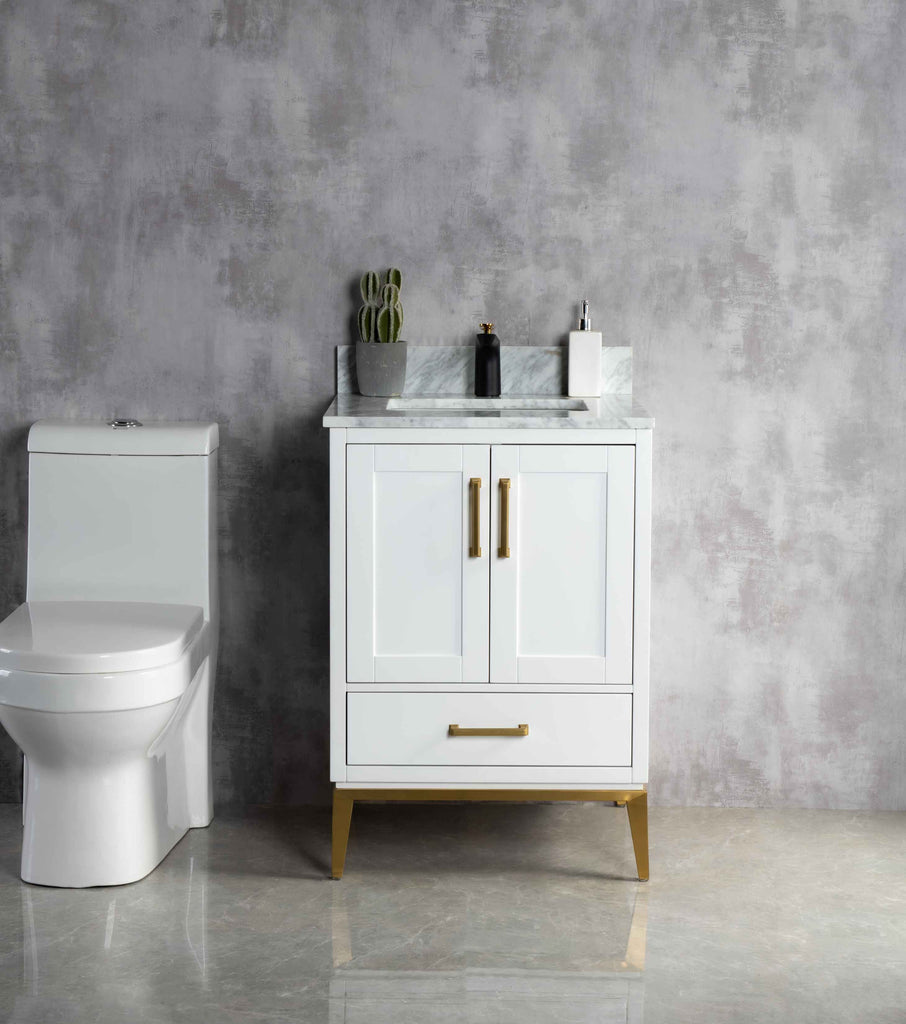 Rubeza 600mm Anatolia Vanity Unit with Carrara Marble Top - White & Gold