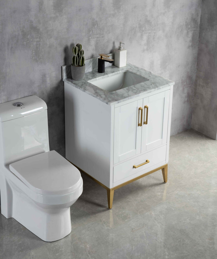 Rubeza 750mm Anatolia Vanity Unit with Carrara Marble Top - White & Gold