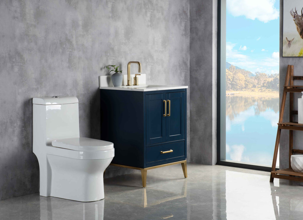 Rubeza 750mm Anatolia Vanity Unit with Calacatta Quartz Top - Dark Blue & Gold