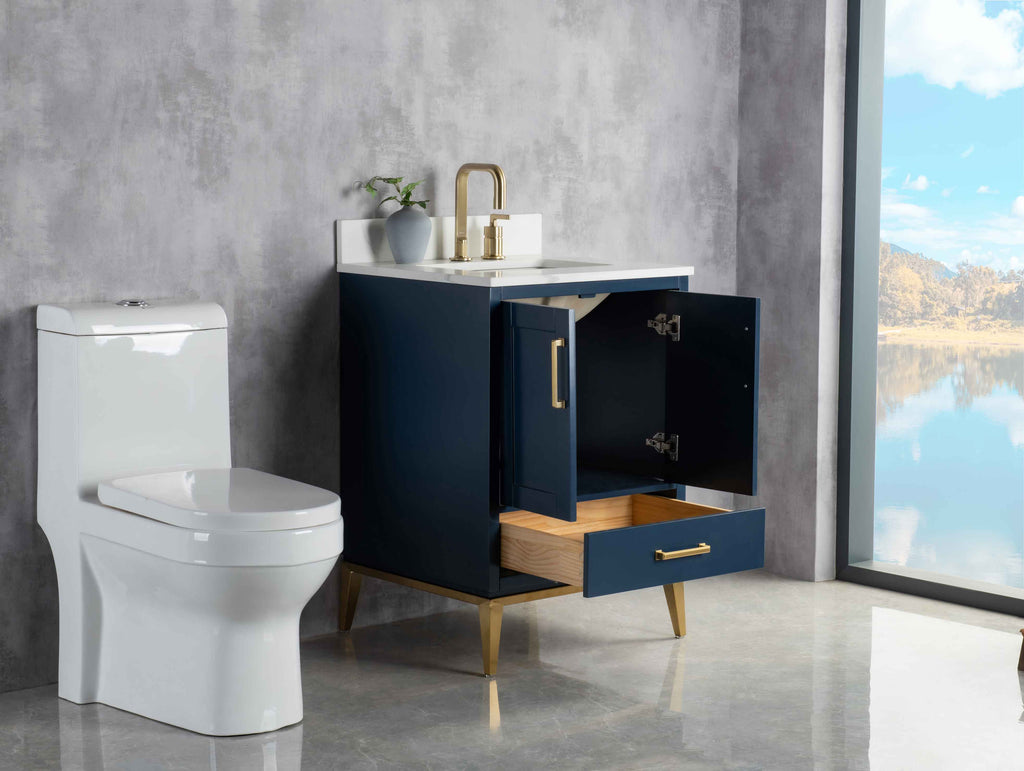 Rubeza 750mm Anatolia Vanity Unit with Calacatta Quartz Top - Dark Blue & Gold