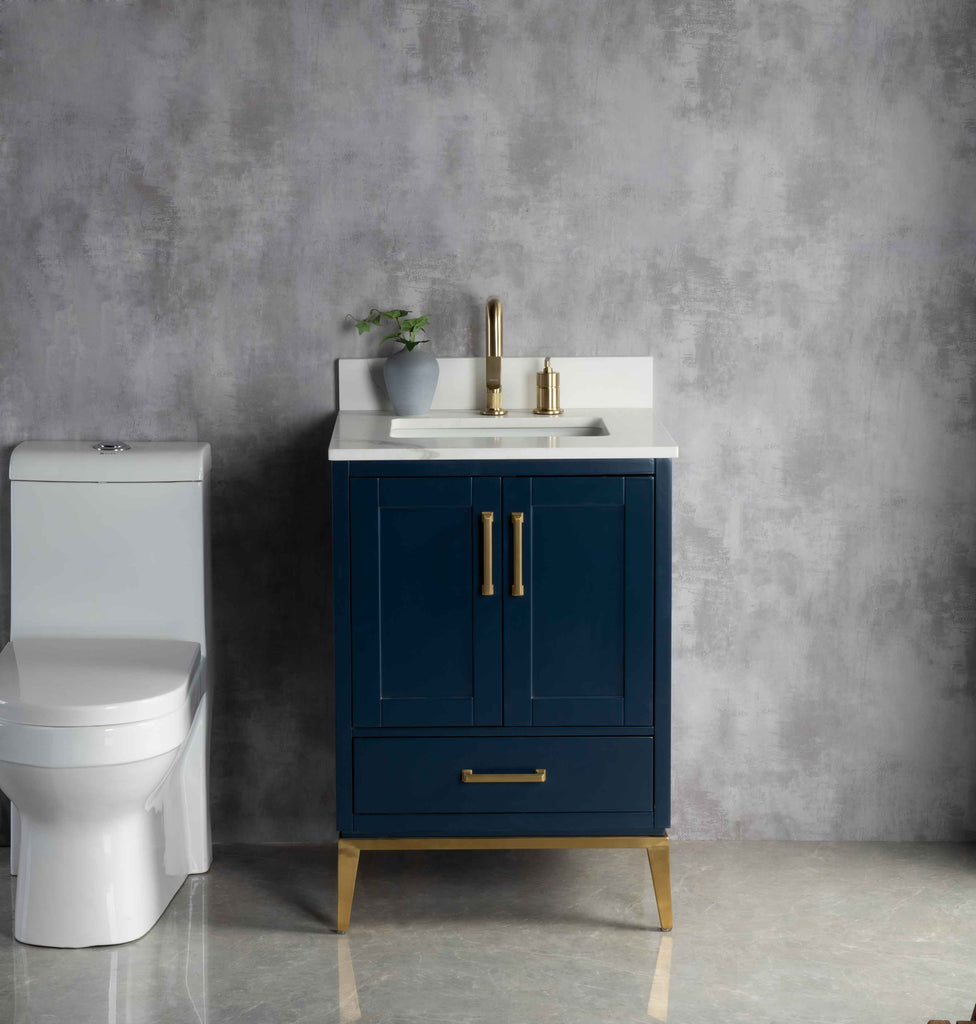 Rubeza 600mm Anatolia Vanity Unit with Calacatta Quartz Top - Dark Blue & Gold