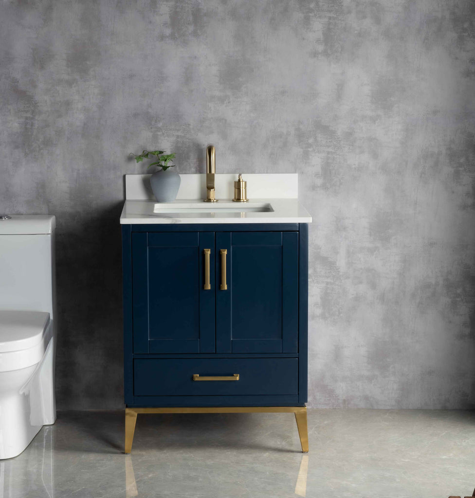 Rubeza 750mm Anatolia Vanity Unit with Calacatta Quartz Top - Dark Blue & Gold