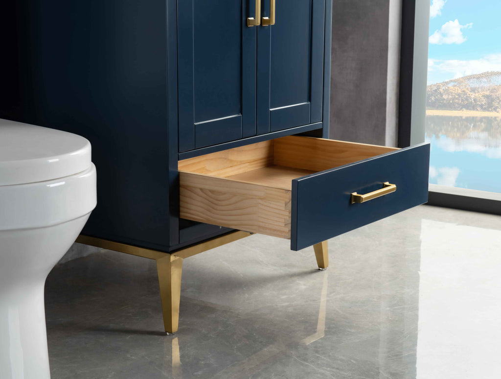 Rubeza 750mm Anatolia Vanity Unit with Carrara Marble Top - Dark Blue & Gold