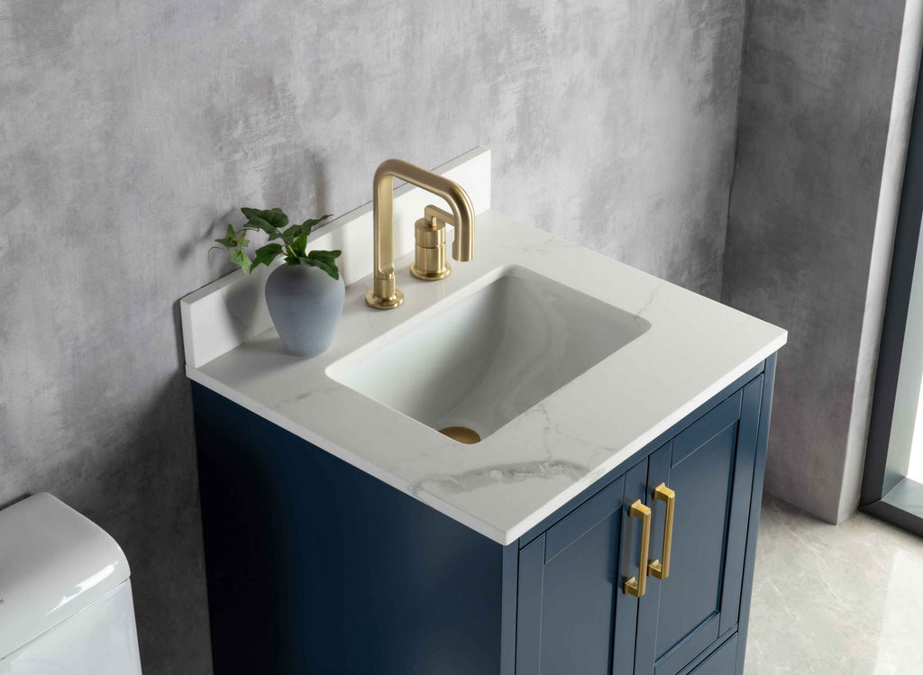 Rubeza 750mm Anatolia Vanity Unit with Calacatta Quartz Top - Dark Blue & Gold