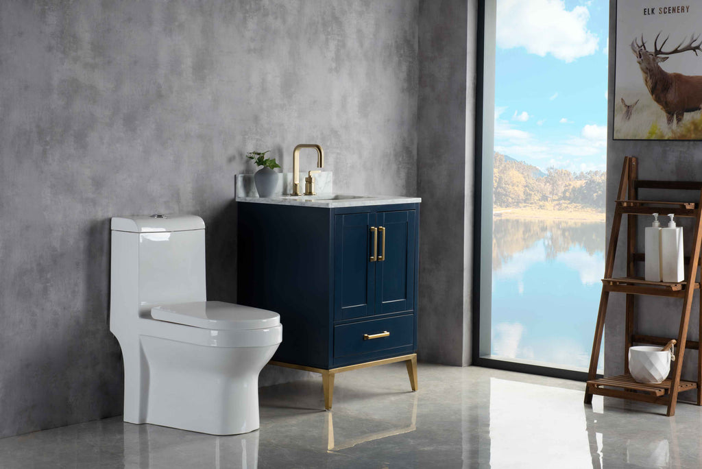 Rubeza 750mm Anatolia Vanity Unit with Carrara Marble Top - Dark Blue & Gold