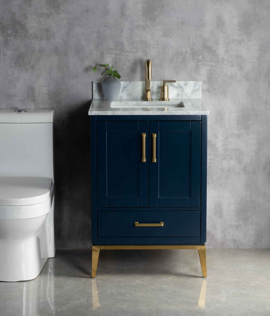 Rubeza 600mm Anatolia Vanity Unit with Carrara Marble Top - Dark Blue & Gold