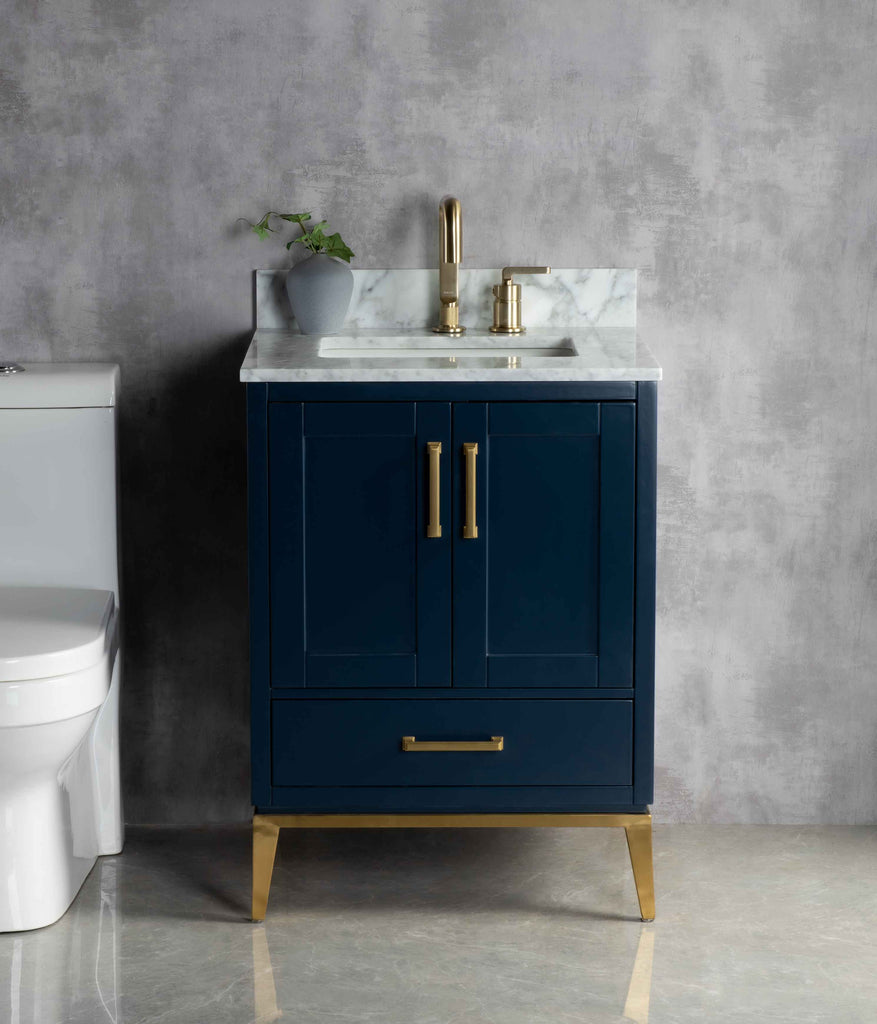 Rubeza 750mm Anatolia Vanity Unit with Carrara Marble Top - Dark Blue & Gold