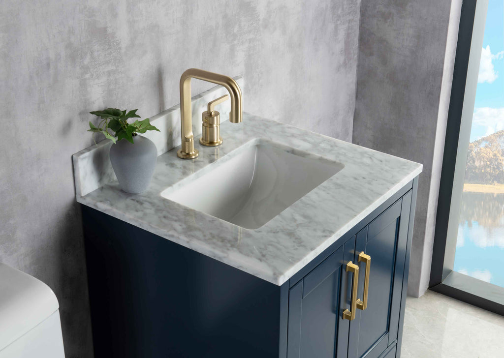 Rubeza 600mm Anatolia Vanity Unit with Carrara Marble Top - Dark Blue & Gold