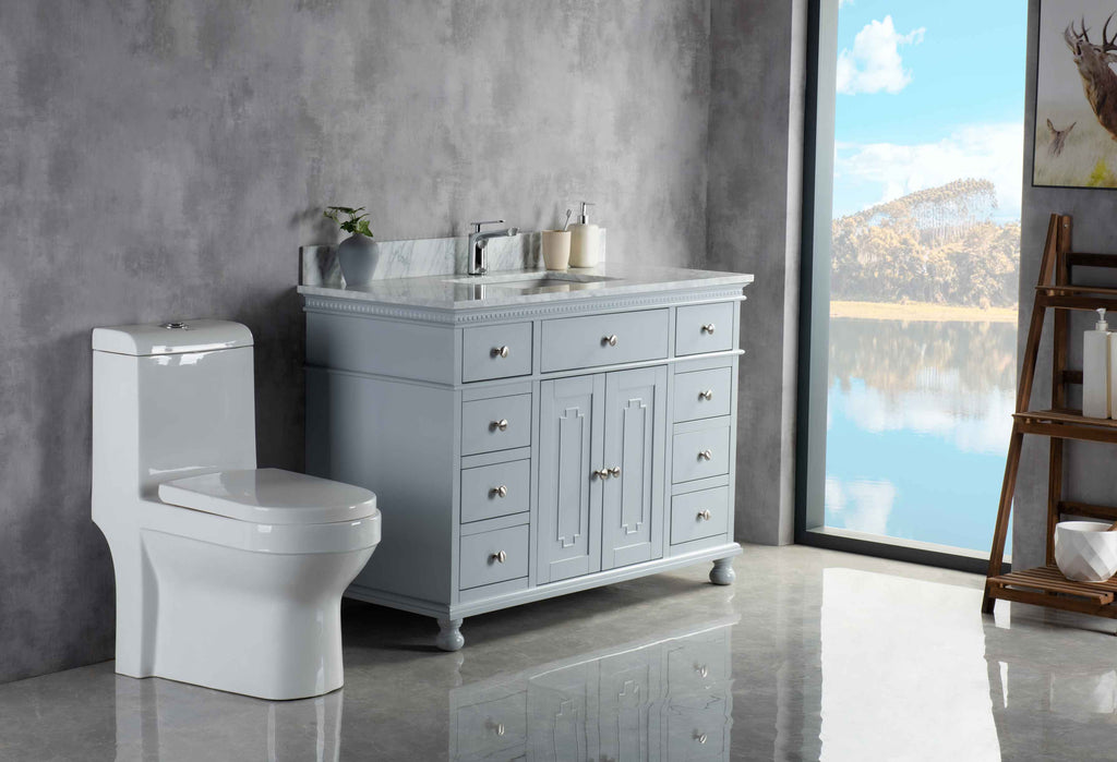 Rubeza 1200mm Didim Vanity Unit with Carrara Marble Top - Light Grey & Chrome