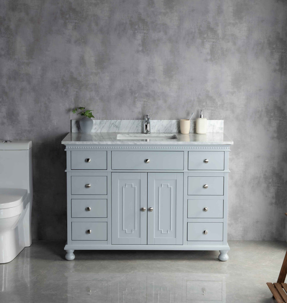 Rubeza 1200mm Didim Vanity Unit with Carrara Marble Top - Light Grey & Chrome