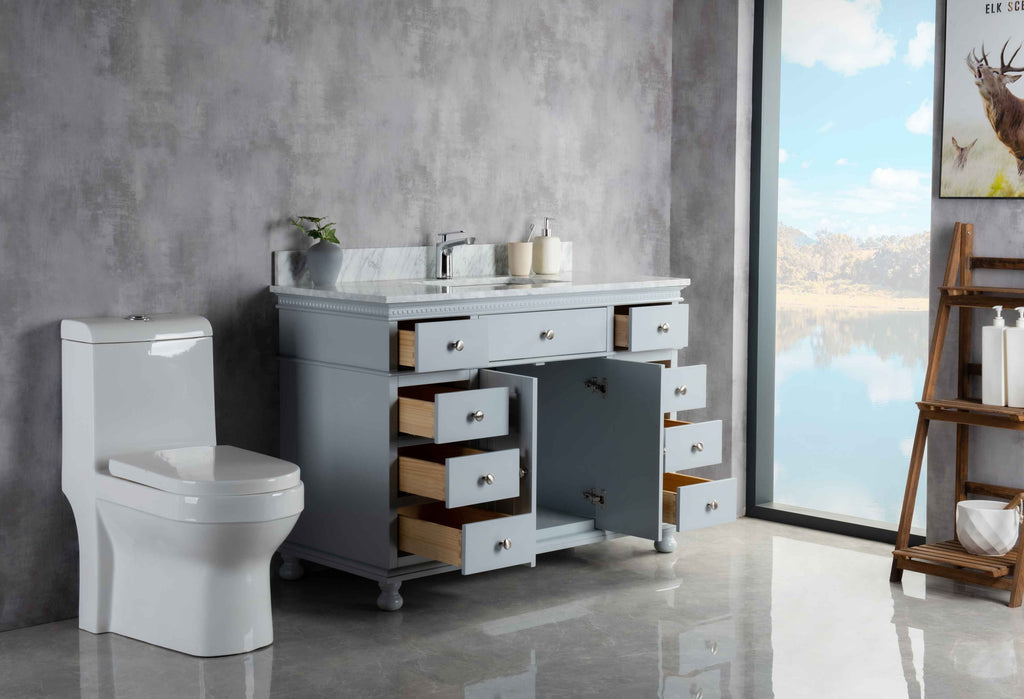 Rubeza 1200mm Didim Vanity Unit with Carrara Marble Top - Light Grey & Chrome