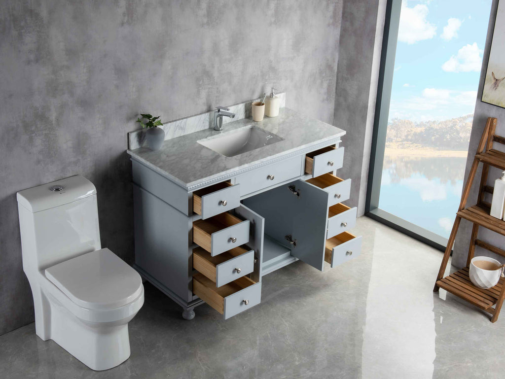 Rubeza 1200mm Didim Vanity Unit with Carrara Marble Top - Light Grey & Chrome