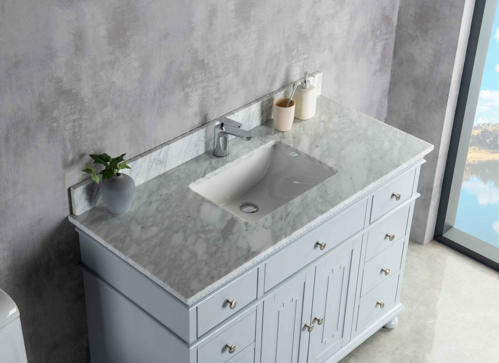 Rubeza 1200mm Didim Vanity Unit with Carrara Marble Top - Light Grey & Chrome