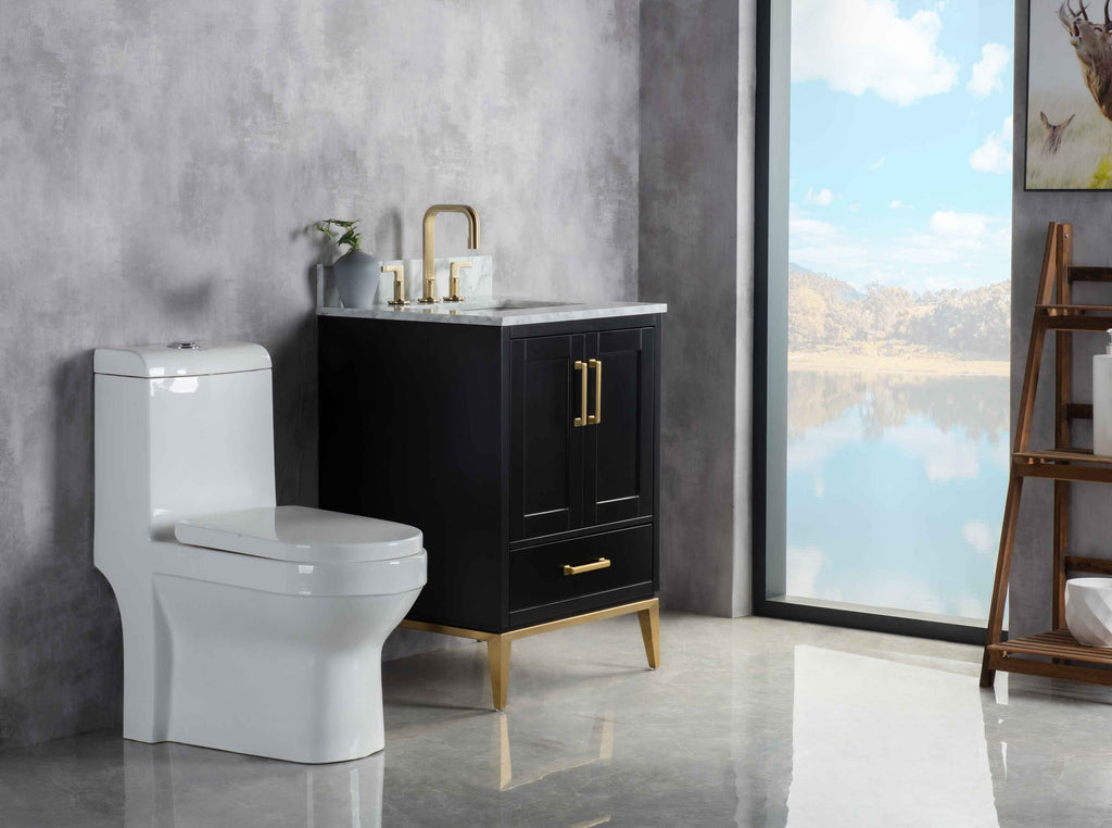 Rubeza 600mm Anatolia Vanity Unit with Carrara Marble Top - Black & Gold