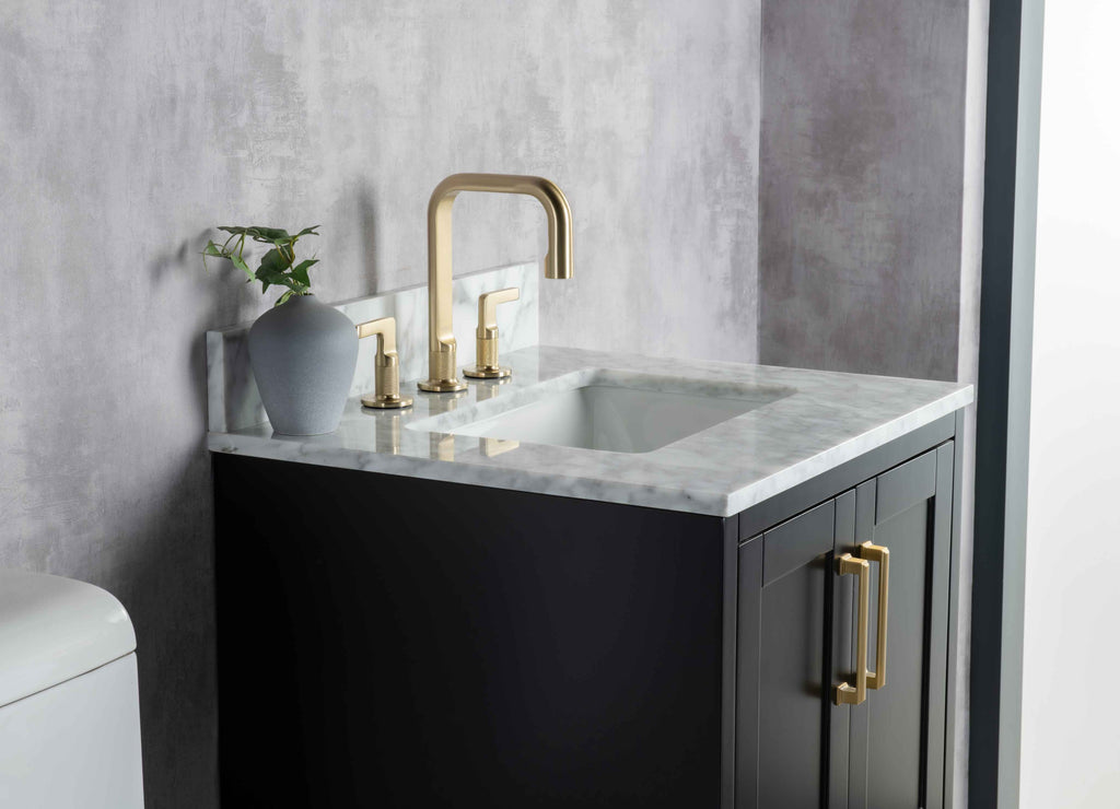 Rubeza 600mm Anatolia Vanity Unit with Carrara Marble Top - Black & Gold