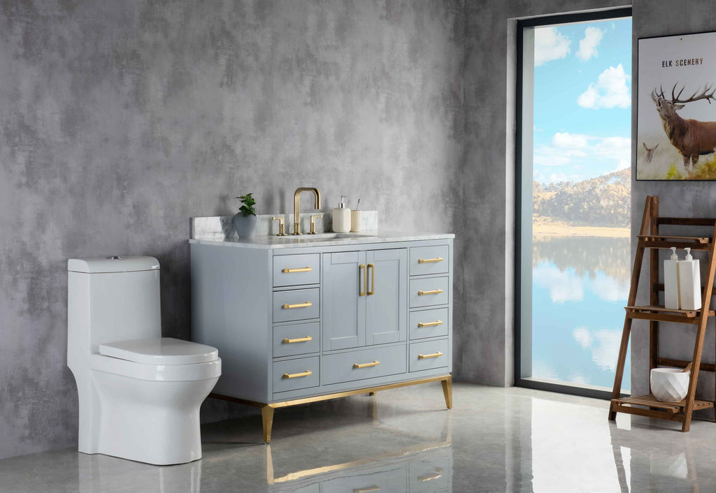 Rubeza 1200mm Anatolia Vanity Unit with Carrara Marble Top - Light Grey & Gold