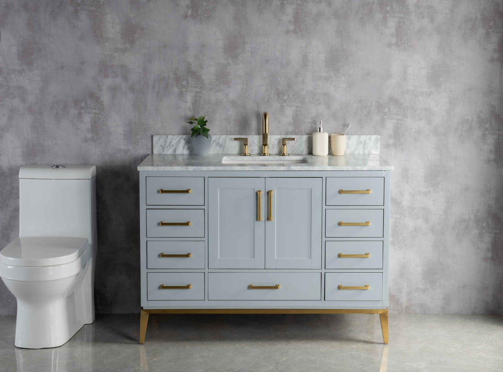 Rubeza 1200mm Anatolia Vanity Unit with Carrara Marble Top - Light Grey & Gold