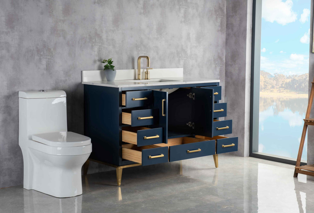 Rubeza 1200mm Anatolia Vanity Unit with Calacatta Quartz Top - Dark Blue & Gold