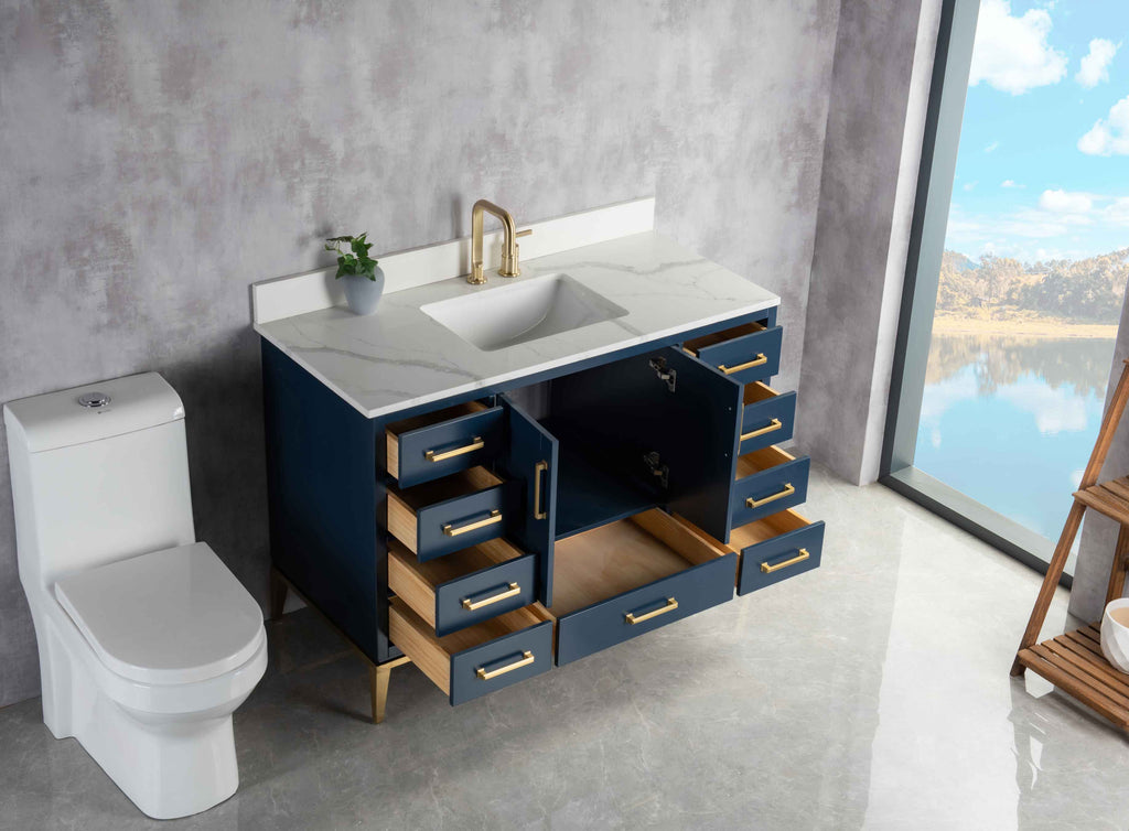 Rubeza 1200mm Anatolia Vanity Unit with Calacatta Quartz Top - Dark Blue & Gold