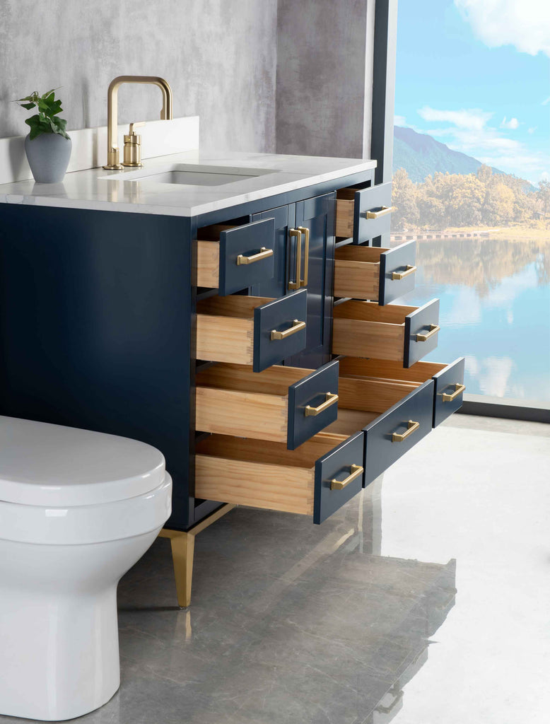 Rubeza 1200mm Anatolia Vanity Unit with Calacatta Quartz Top - Dark Blue & Gold