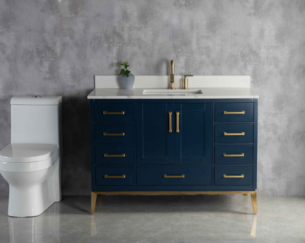 Rubeza 1200mm Anatolia Vanity Unit with Calacatta Quartz Top - Dark Blue & Gold