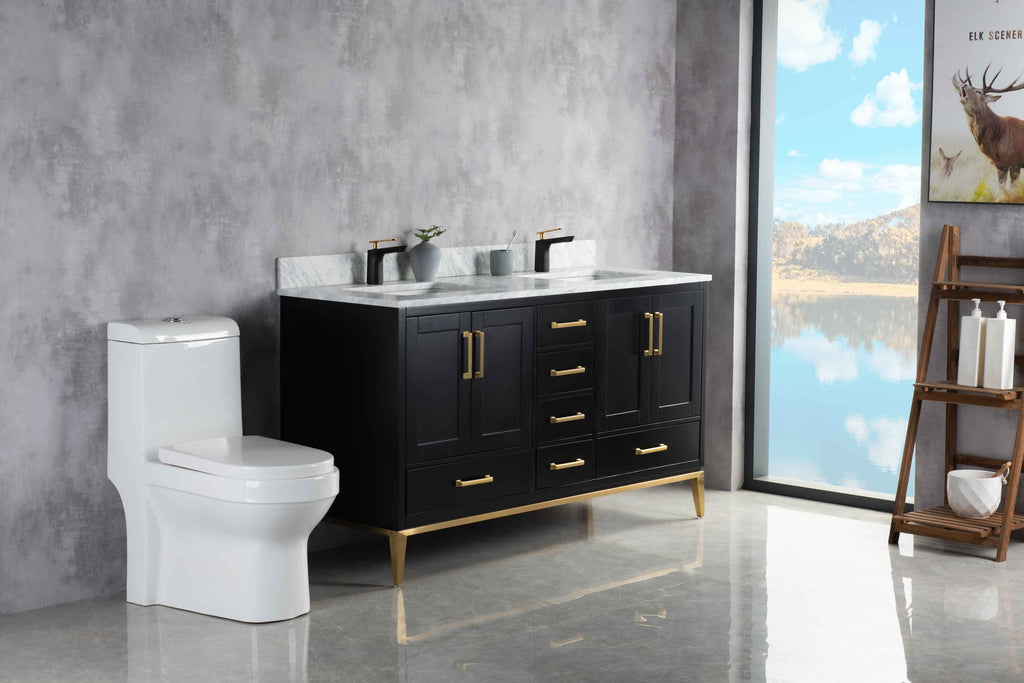 Rubeza 1500mm Anatolia Vanity Unit with Carrara Marble Top - Black & Gold