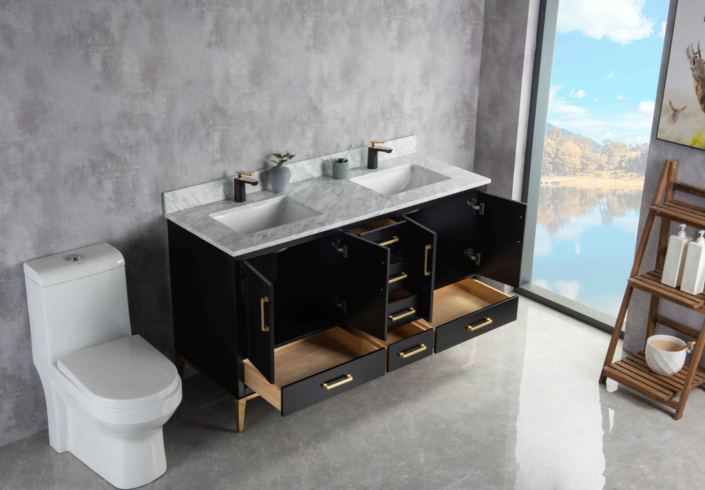 Rubeza 1500mm Anatolia Vanity Unit with Carrara Marble Top - Black & Gold