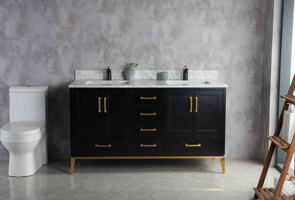 Rubeza 1500mm Anatolia Vanity Unit with Carrara Marble Top - Black & Gold