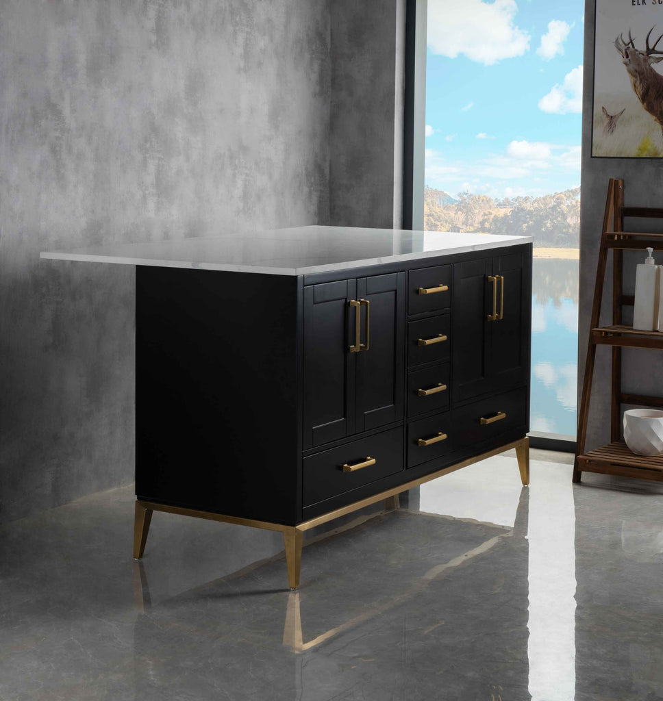 Rubeza 1500mm Anatolia Kitchen Island with Calacatta Quartz Top - Black & Gold